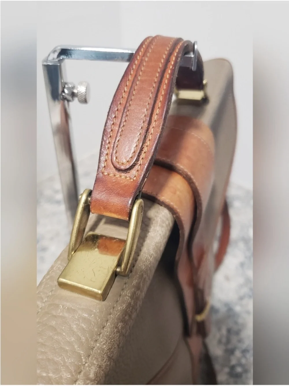 Dooney & Bourke Vintage All weather Taupe and Tan Two-Tone Leather Briefcase